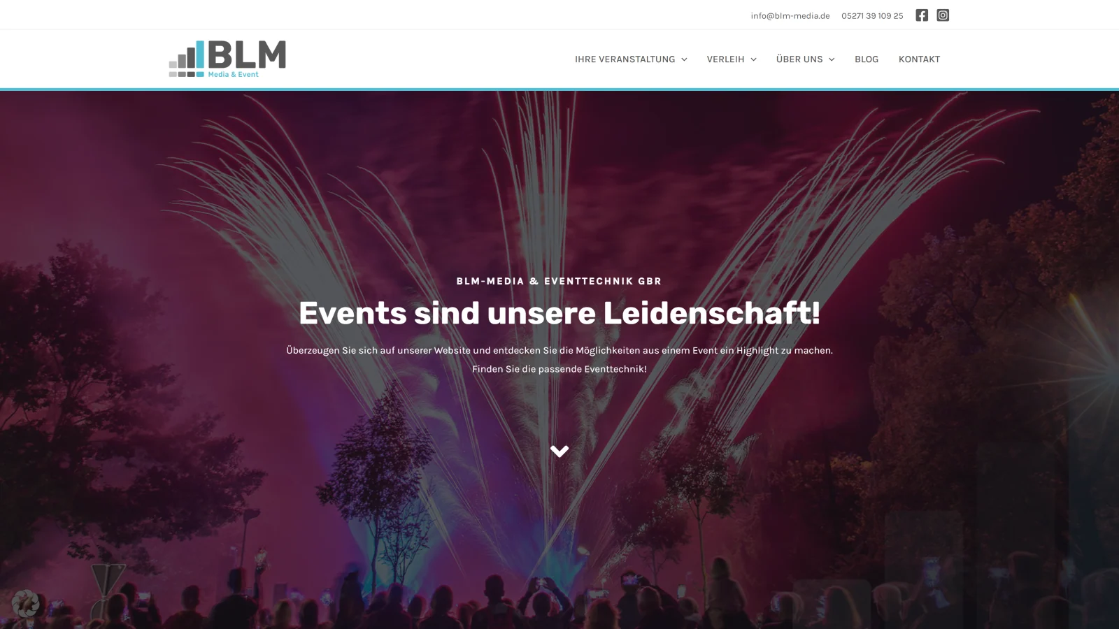Landingpages für Veranstaltungsformate - Website von BLM Media & Eventtechnik aus Höxter, umgesetzt von besser brinkmann