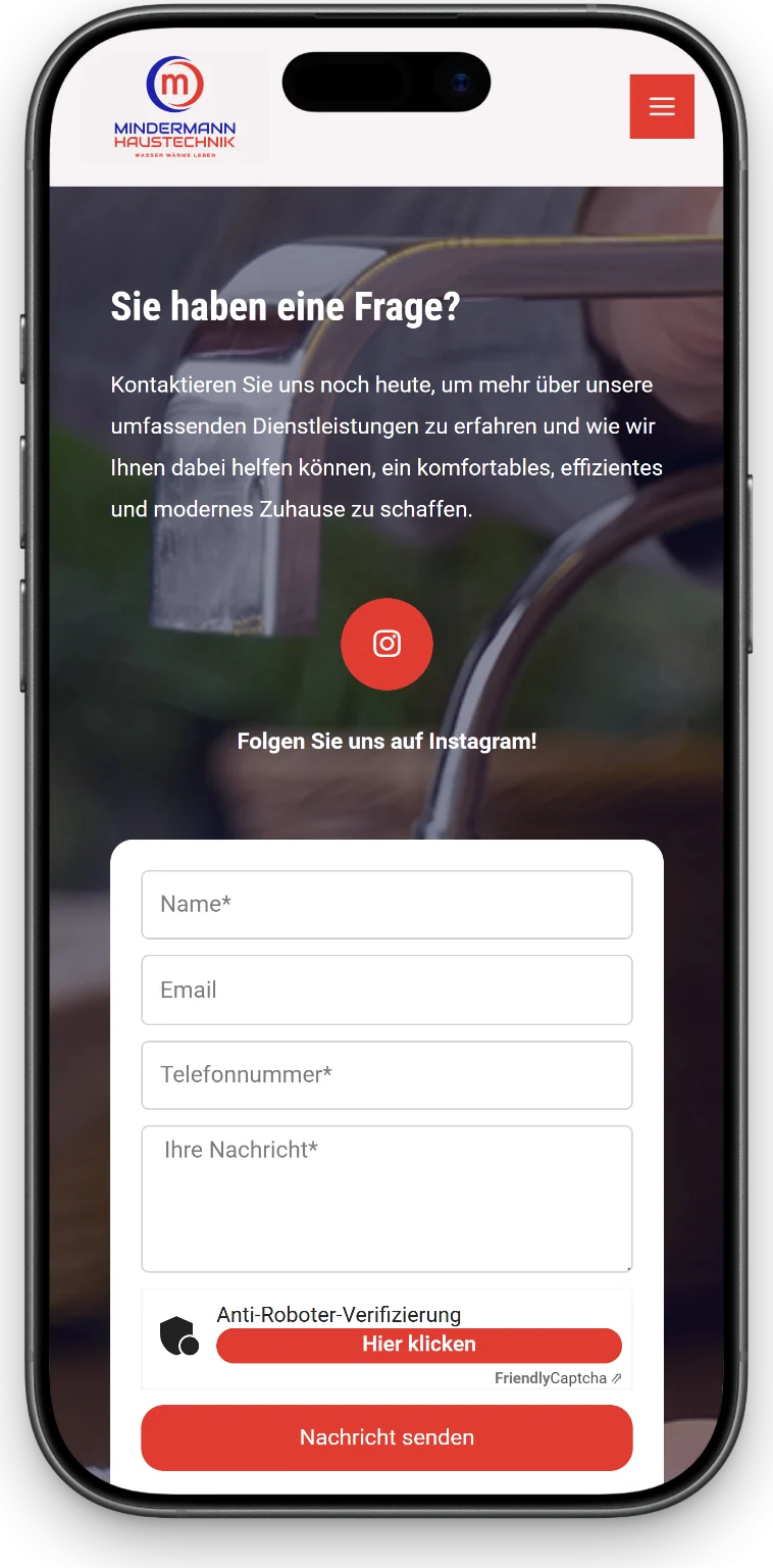 Handwerksbetrieb-Website - Kontaktformular auf dem Handy