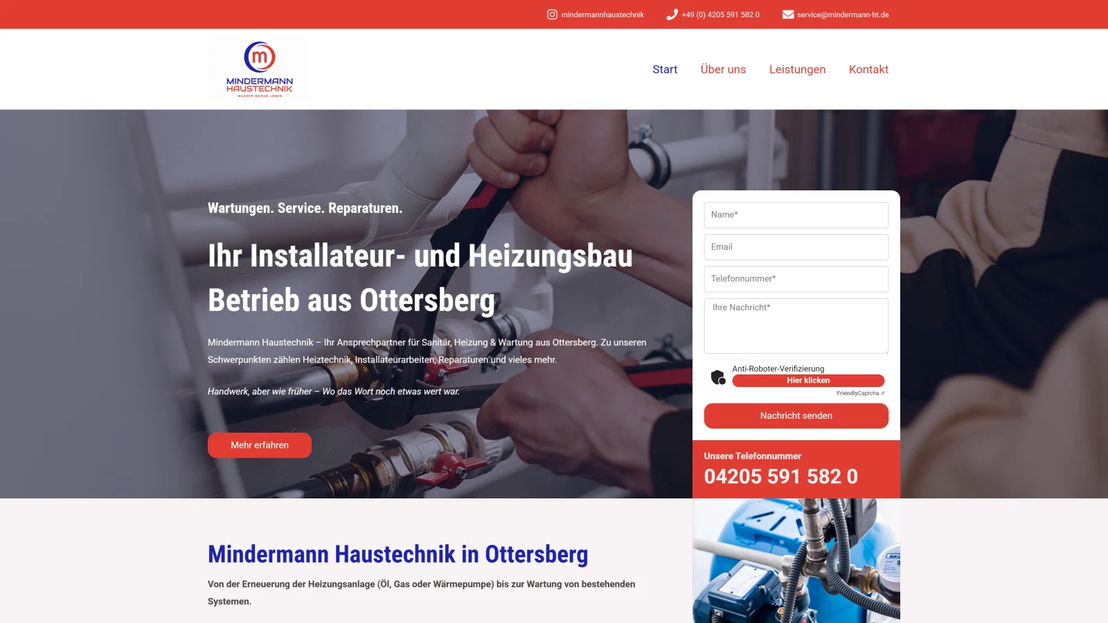 Lokales SEO im Handwerk - Website von Mindermann Haustechnik aus Ottersberg, umgesetzt von besser brinkmann