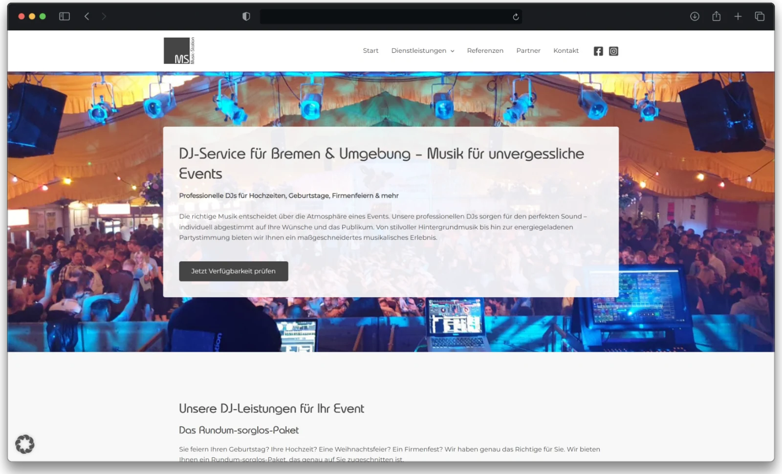 Leistungsseite DJ-Service für Bremen und Umgebung am Rechner: Hochzeiten, Geburtstage, Firmenfeiern