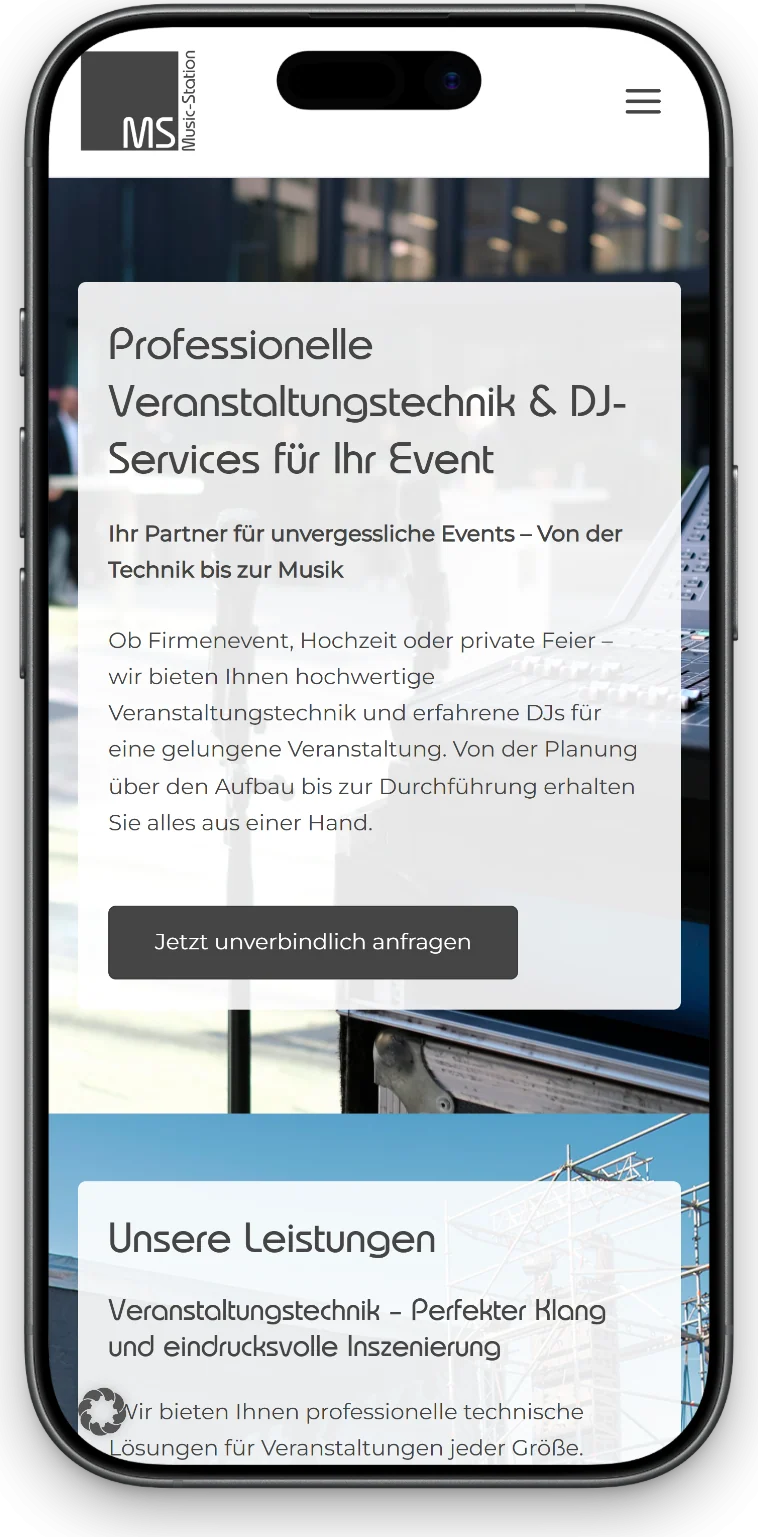 Veranstaltungstechnik aus Ottersberg - dieselbe Startseite auf dem Handy